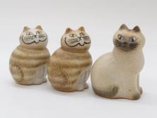 北欧雑貨　リサ・ラーソン　Lisa Larson　ミア(Mia)　マンズ(Mans)　キャット　猫　ねこ　ネコ　小振りで可愛らしいオブジェ3点セット(置物、陶器、ホワイト、ブラウン)(R-075647)