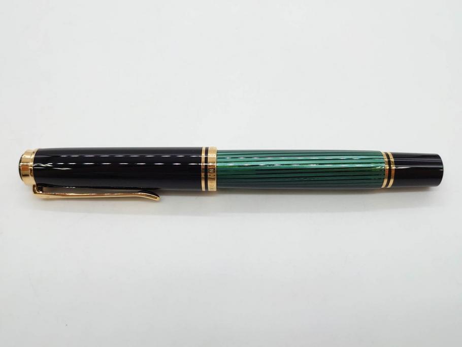 ドイツ　PELIKAN　ペリカン日本(株)社製　スーベレーン　M800　18C-750　F　万年筆(緑縞、グリーン系、ストライプ、INK、インク、筆記具、文具、吸入式、箱付き)(R-075650)