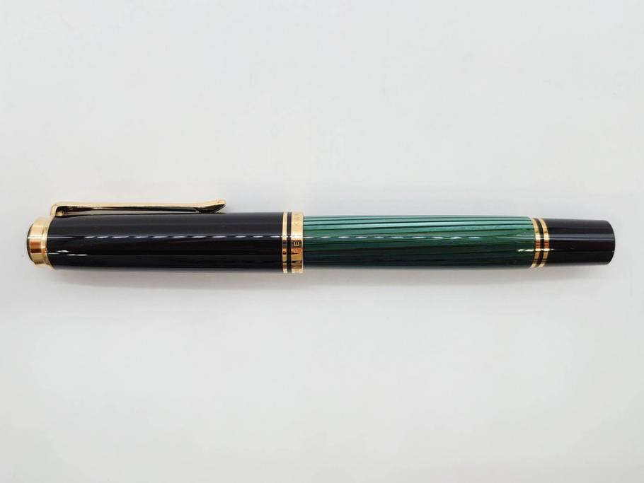 ドイツ　PELIKAN　ペリカン日本(株)社製　スーベレーン　M800　18C-750　F　万年筆(緑縞、グリーン系、ストライプ、INK、インク、筆記具、文具、吸入式、箱付き)(R-075650)