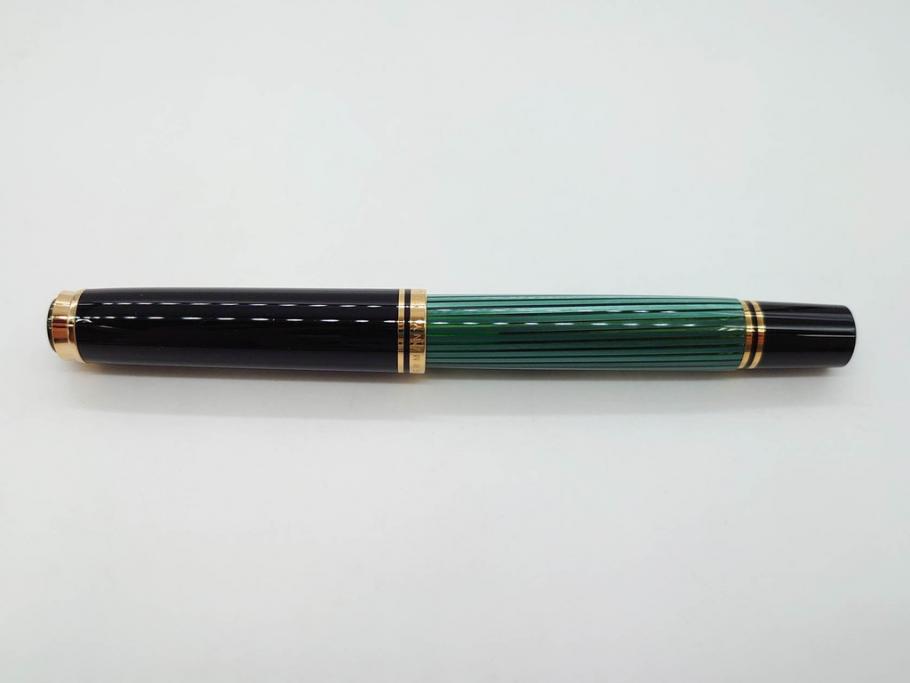 ドイツ　PELIKAN　ペリカン日本(株)社製　スーベレーン　M800　18C-750　F　万年筆(緑縞、グリーン系、ストライプ、INK、インク、筆記具、文具、吸入式、箱付き)(R-075650)