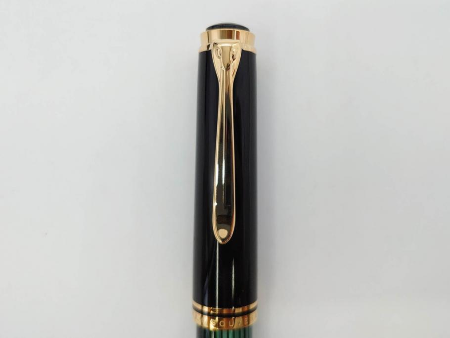 ドイツ　PELIKAN　ペリカン日本(株)社製　スーベレーン　M800　18C-750　F　万年筆(緑縞、グリーン系、ストライプ、INK、インク、筆記具、文具、吸入式、箱付き)(R-075650)