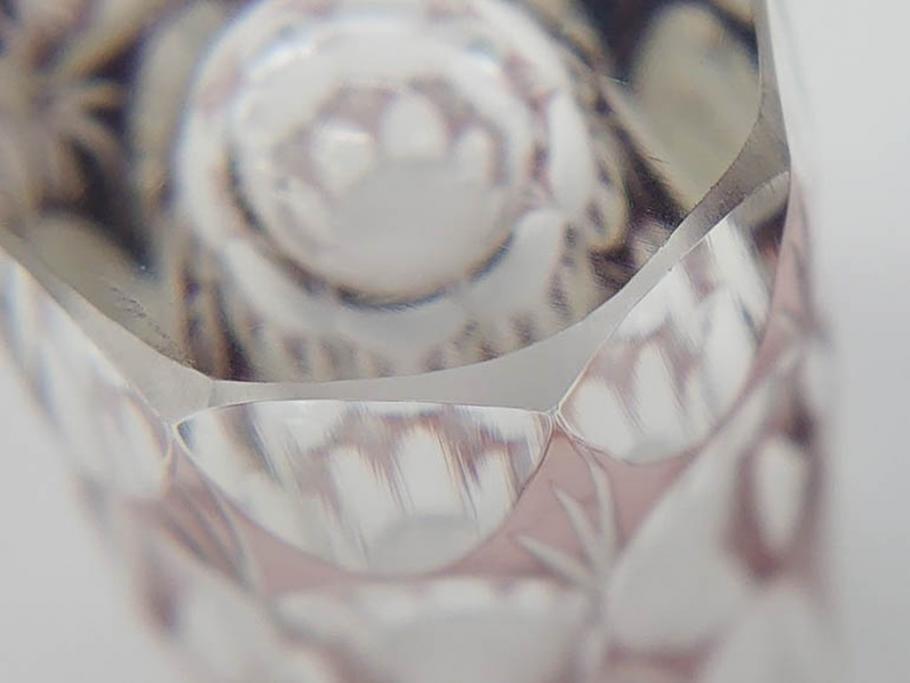 昭和初期　江戸 切子　色被せガラス　赤　紫　様々なカットが施された優美な印象の水差し&グラス12客セット(カットガラス、硝子、ピッチャー、カラフェ、コップ)(R-075653)