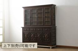 和製アンティーク　昭和初期　唐木　本紫檀(シタン)材　漆塗り　品のある佇まいが魅力の飾り棚(違い棚、茶棚、収納棚、戸棚)(R-062038)
