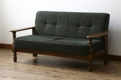 中古　美品　国産　職人手作り　カントリーハウス　Brugge(ブルージュ)　大正ロマンなお部屋にも馴染むクラシカルな挽き物脚デザインがお洒落な2Pソファ(二人掛け、2人掛けソファ)(定価約35万円)(R-081449)