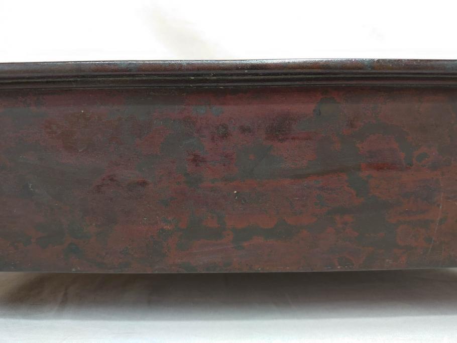 時代物　金工　嶺雲鋳　龍文　細部まで施された意匠が目を惹く水盤(銅製、盆栽鉢、花器)(R-075654)