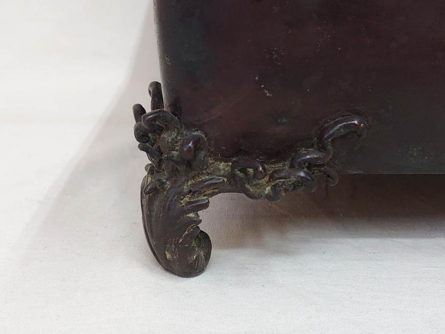 時代物　金工　嶺雲鋳　龍文　細部まで施された意匠が目を惹く水盤(銅製、盆栽鉢、花器)(R-075654)