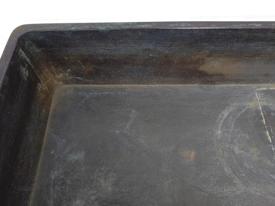 時代物　金工　嶺雲鋳　龍文　細部まで施された意匠が目を惹く水盤(銅製、盆栽鉢、花器)(R-075654)