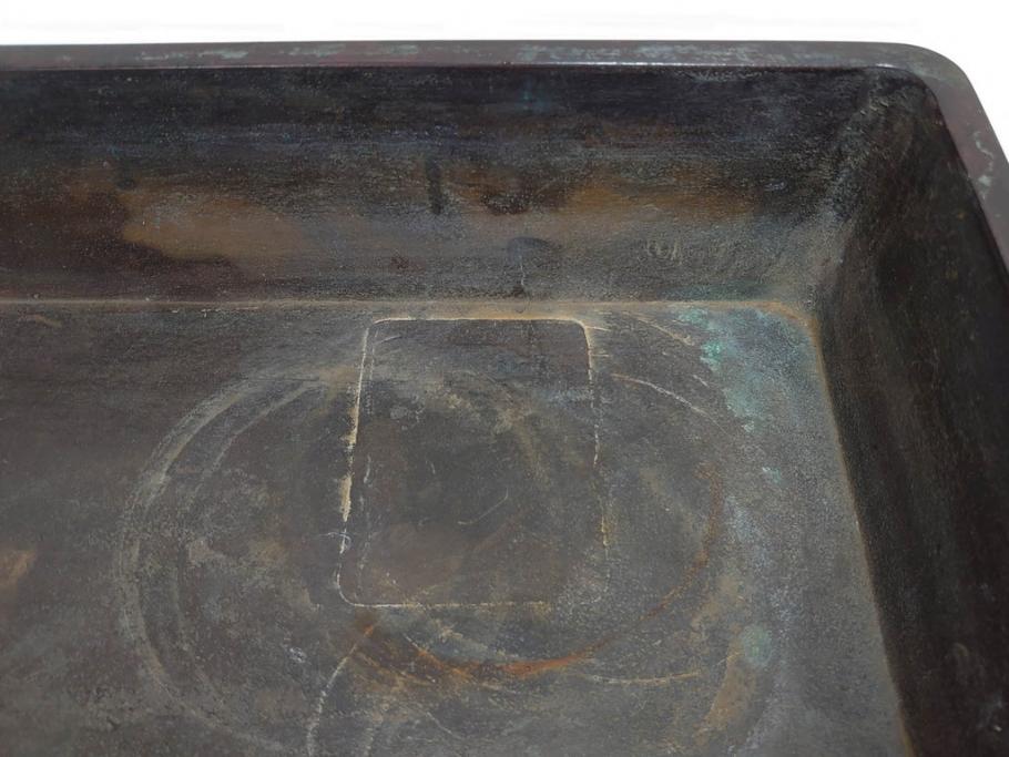 時代物　金工　嶺雲鋳　龍文　細部まで施された意匠が目を惹く水盤(銅製、盆栽鉢、花器)(R-075654)