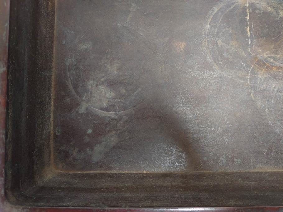 時代物　金工　嶺雲鋳　龍文　細部まで施された意匠が目を惹く水盤(銅製、盆栽鉢、花器)(R-075654)