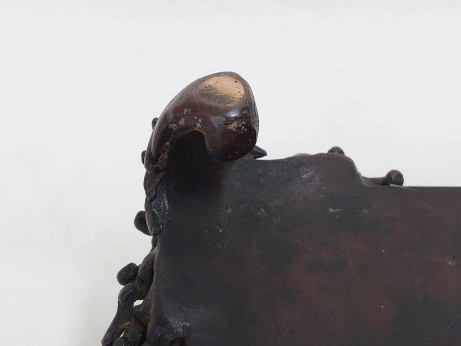 時代物　金工　嶺雲鋳　龍文　細部まで施された意匠が目を惹く水盤(銅製、盆栽鉢、花器)(R-075654)