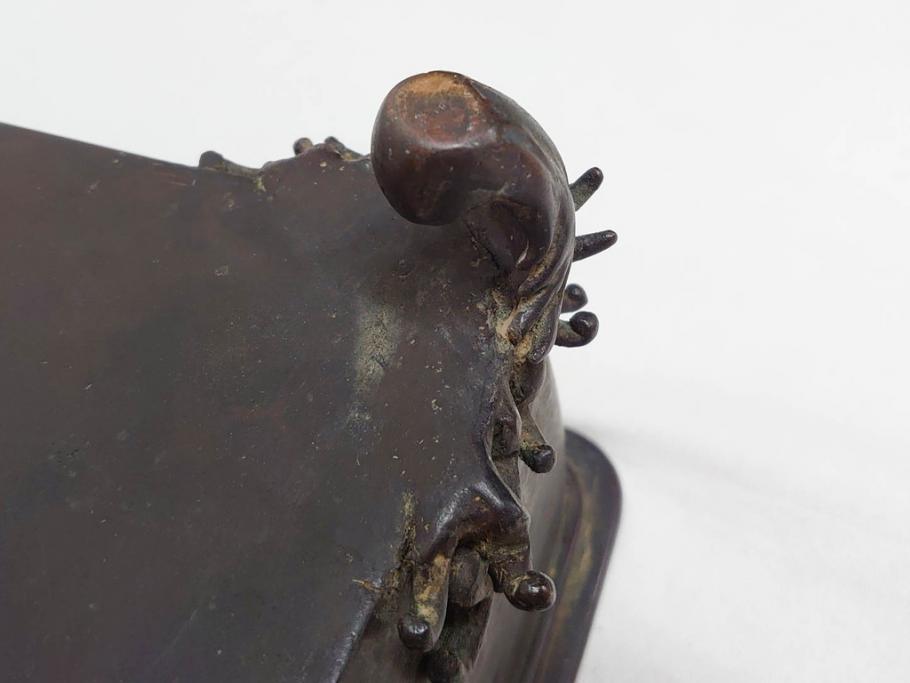 時代物　金工　嶺雲鋳　龍文　細部まで施された意匠が目を惹く水盤(銅製、盆栽鉢、花器)(R-075654)