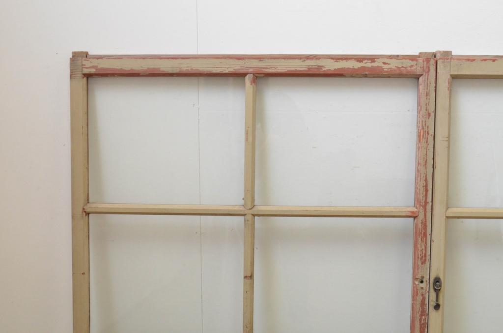 アンティーク建具　ペイント仕上げ限定　ペンキの剥げたガラス窓3枚セット(引き戸、ガラス戸)(R-067961)