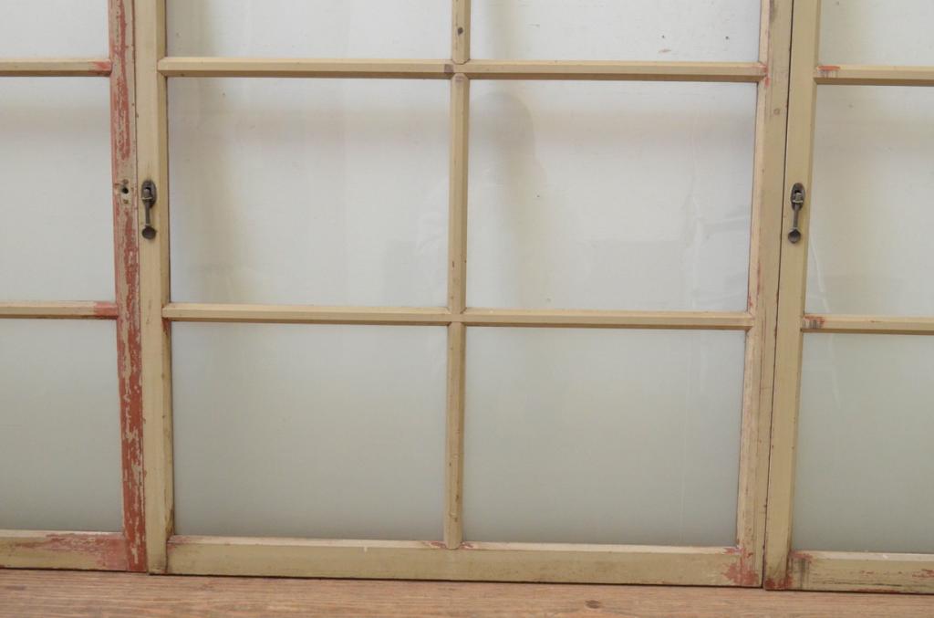 アンティーク建具　ペイント仕上げ限定　ペンキの剥げたガラス窓3枚セット(引き戸、ガラス戸)(R-067961)