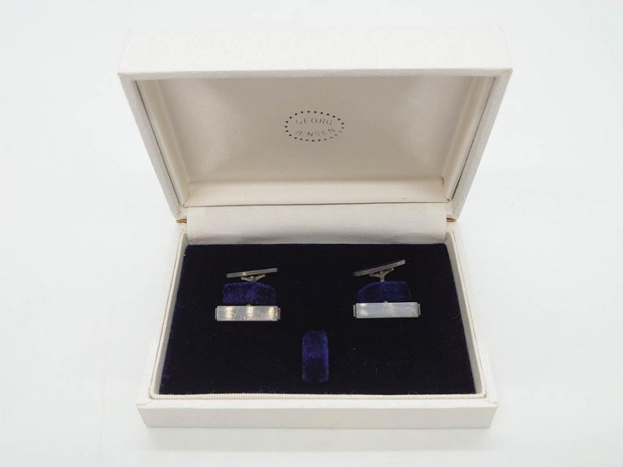 デンマーク　GEORG JENSEN(ジョージ・ジェンセン)　925 SILVER　ネクタイピン1点&カフス4点セット(カフリンクス、カフスボタン、アクセサリー、DENMARK、シルバー、ケース付き、76A、103、95、92、80)(R-075657)