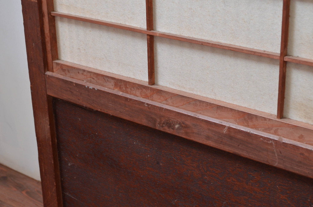 アンティーク建具　裏障子付き　どこか懐かしい雰囲気を感じるレトロな格子戸3枚セット(引き戸、障子戸)(R-081039)