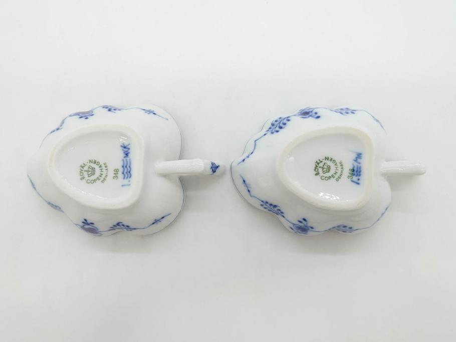 デンマーク　ROYAL COPENHAGEN(ロイヤルコペンハーゲン)　ブルーフルーテッド　ハーフレース　プレイン　リーフディッシュ・オープンシュガー・ボウル・絵皿(小皿)　まとめて10点セット(プレート、変形皿、洋食器)(R-075659)