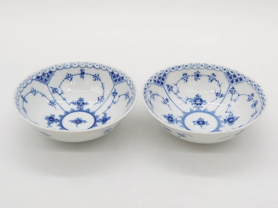 デンマーク　ROYAL COPENHAGEN(ロイヤルコペンハーゲン)　ブルーフルーテッド　ハーフレース　プレイン　リーフディッシュ・オープンシュガー・ボウル・絵皿(小皿)　まとめて10点セット(プレート、変形皿、洋食器)(R-075659)