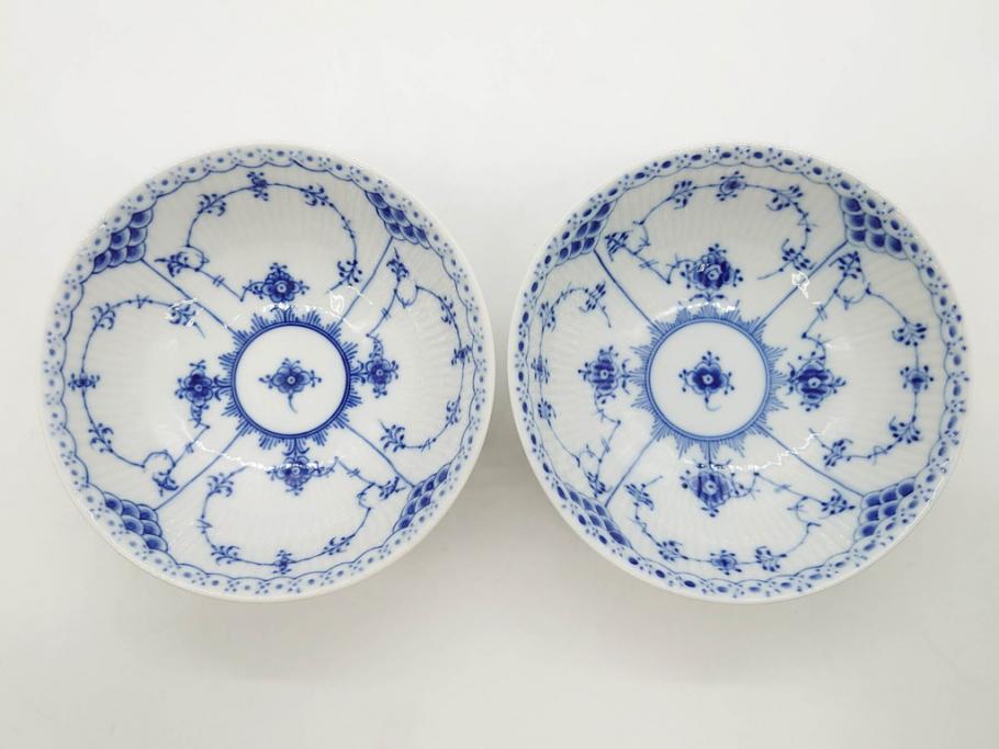 デンマーク　ROYAL COPENHAGEN(ロイヤルコペンハーゲン)　ブルーフルーテッド　ハーフレース　プレイン　リーフディッシュ・オープンシュガー・ボウル・絵皿(小皿)　まとめて10点セット(プレート、変形皿、洋食器)(R-075659)