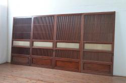 アンティーク建具　最高級!!　上手物!!　腰板欅(ケヤキ)材　上質な和の空間を演出する凝った作りの格子戸4枚セット(障子戸、引き戸)(R-081040)