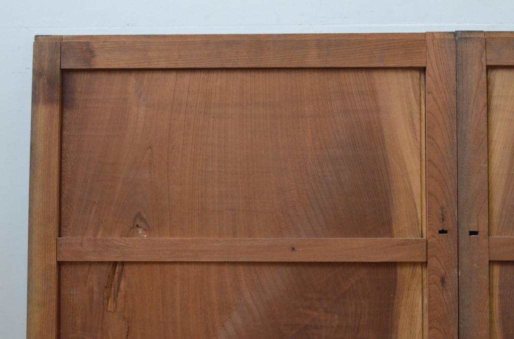 アンティーク建具　総欅(ケヤキ)材　一枚板　温かみのある木味が魅力の板戸窓2枚セット(引き戸)(R-067991)