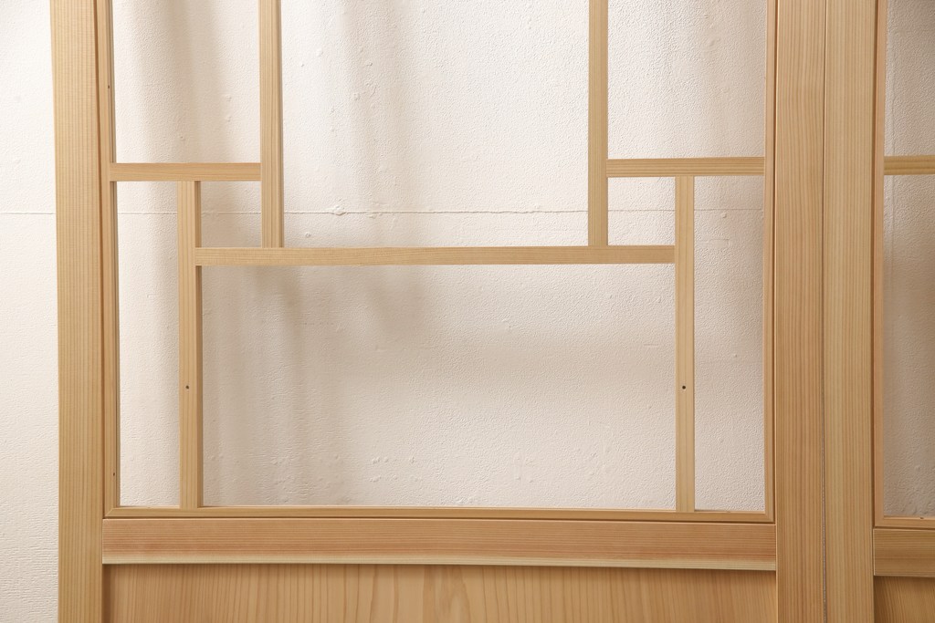 ラフジュ工房オリジナル　杉材　大正ロマン　和洋折衷なインテリアが叶うガラス戸3枚セット(色ガラスもお入れできます)(引き戸、建具)(R-057376)