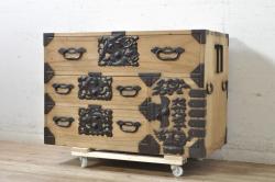 和製アンティーク　栓材　レトロな雰囲気を醸し出す丸脚付きブックケース(本箱、戸棚、収納棚)(R-056418)