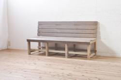 和製アンティーク　素朴な木味のぬくもりを感じるベンチ(長椅子、長イス、板座チェア、木製ベンチ)(R-073941)