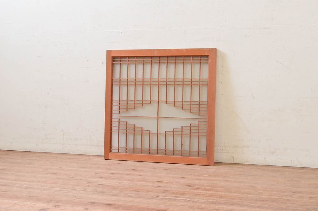 ビンテージ建具　片面ガラス　和モダンな空間を演出する格子入りフィックス窓1枚(嵌め殺し、ガラス窓、FIX窓、ヴィンテージ)(R-073950)