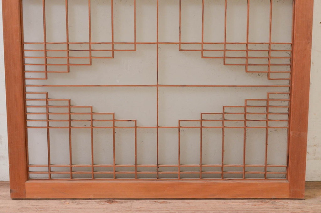 ビンテージ建具　片面ガラス　和モダンな空間を演出する格子入りフィックス窓1枚(嵌め殺し、ガラス窓、FIX窓、ヴィンテージ)(R-073950)