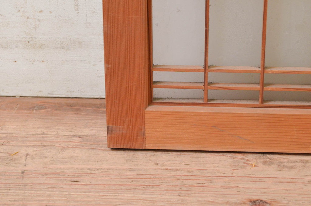 ビンテージ建具　片面ガラス　和モダンな空間を演出する格子入りフィックス窓1枚(嵌め殺し、ガラス窓、FIX窓、ヴィンテージ)(R-073950)