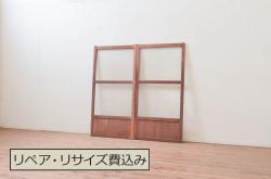 アンティーク建具　昭和初期　縦額入り幅狭障子戸4枚セット(引き戸、建具)(R-036775)