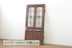 海外アンティーク　ペイント仕上げ限定　オーク材　可憐なデザインのアイアンフェンス入りドア1枚(建具、木製扉)(R-068053)