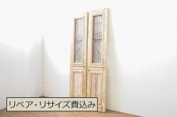 アンティーク建具　柾目の美しい横桟入り両開き扉1対2枚セット(ドア、木製扉、両開き戸)(R-070996)