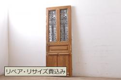 アンティーク建具　大正期の趣漂う格子帯戸1枚(引き戸、板戸、建具)(R-054386)