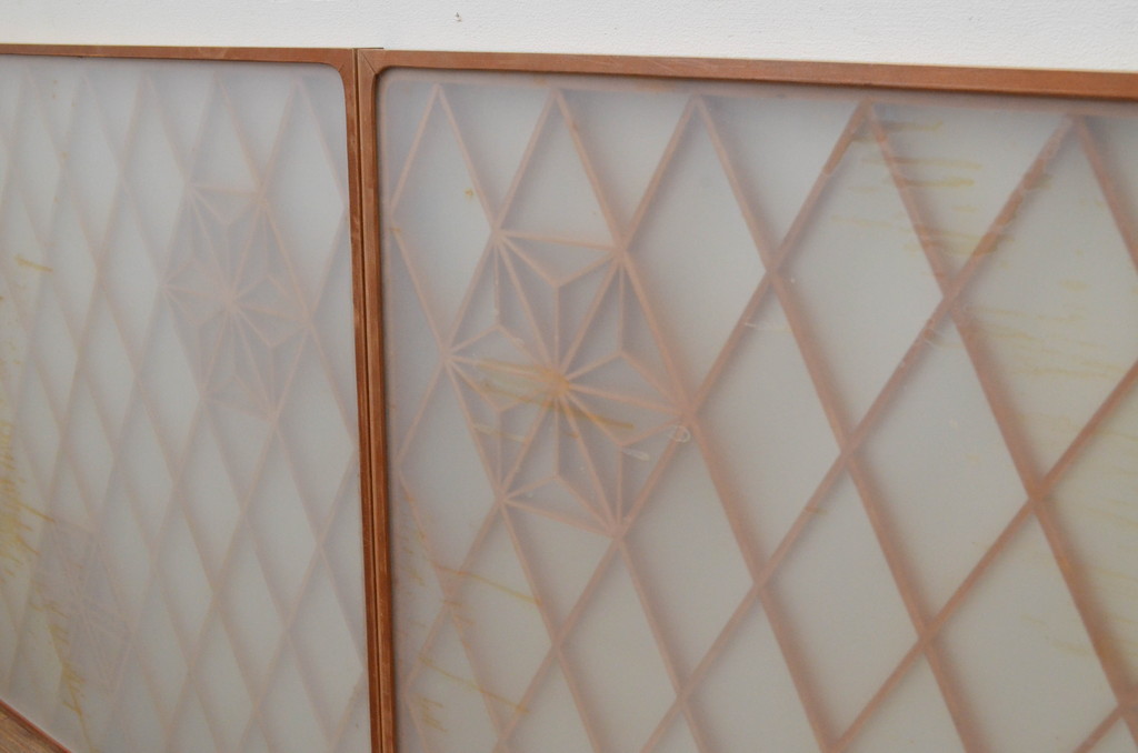アンティーク建具　和の空間を演出する両面ガラスの組子入りガラス窓4枚セット(引き戸、ガラス戸)(R-067692)