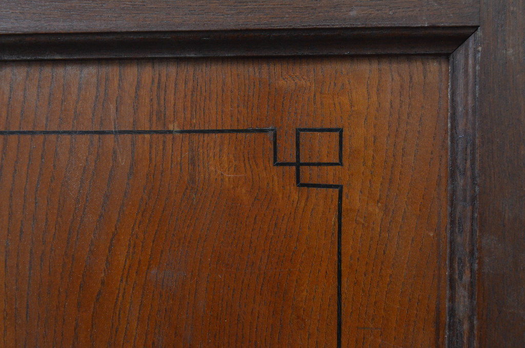 アンティーク建具　大正ロマンの雰囲気を高める小さな象嵌入り板戸窓2枚セット(引き戸)(R-067718)