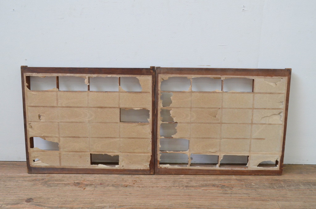 アンティーク建具　シンプルなデザインの障子窓2枚セット(引き戸、障子戸)(R-067705)