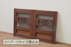 アンティーク建具　特大!!　イギリスより買い付け　オーク材　レトロな雰囲気のステンドグラスドアと明かり取りのセット(親子ドア、ステンドガラス、ガラス扉、明り取り、建具、英国)(R-070524)
