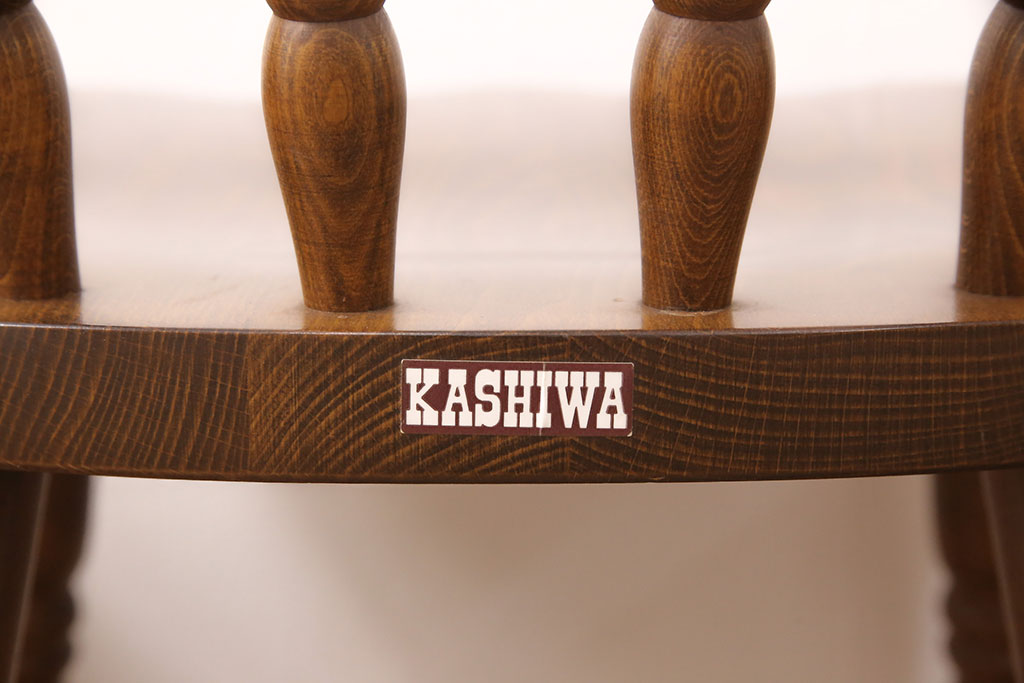 ヴィンテージ家具　和製ビンテージ　柏木工(KASHIWA・カシワ)　天板デコラ板　木の温もりを感じられるダイニングセット(ダイニングテーブル、4人掛け、ダイニングチェア4脚、板座チェア)(R-051533)