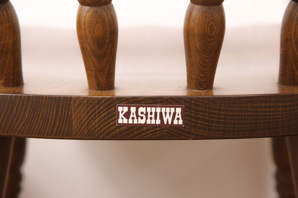 ヴィンテージ家具　和製ビンテージ　柏木工(KASHIWA・カシワ)　天板デコラ板　木の温もりを感じられるダイニングセット(ダイニングテーブル、4人掛け、ダイニングチェア4脚、板座チェア)(R-051533)