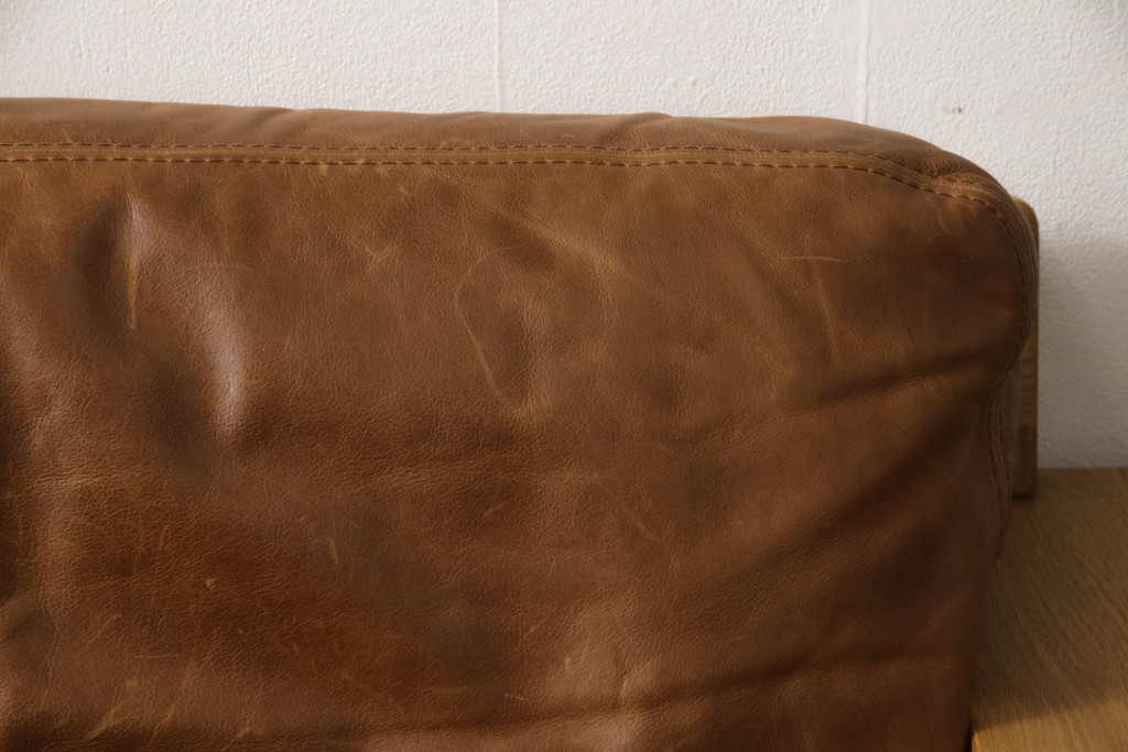 中古　IDEE(イデー)　DIMANCHE SOFA(C3)Leather(ディモンシュソファ)　本革(フルグレインレザー)　使い込まれた味わいが魅力的な2.5人掛けソファ(3人掛けソファ、2人掛けソファ)(定価約35万円)(R-064864)