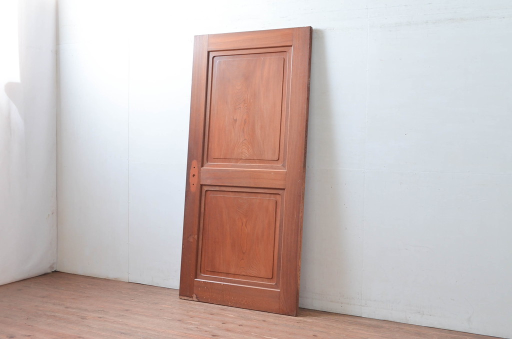 アンティーク建具　特注!!　上手物!!　総欅(ケヤキ)材　框の柾目と鏡板の柾目が美しい扉1枚(ドア、木製扉、建具)(R-080627)