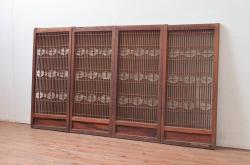アンティーク建具　特注品!!　片面ガラス　枠欅(ケヤキ)材・腰板黒柿材　上質な和空間を演出してくれる書院戸4枚セット(ガラス戸、引き戸、窓、組子)(R-080494)