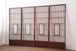 アンティーク建具　昭和初期　縦額入り幅狭障子戸4枚セット(引き戸、建具)(R-036775)