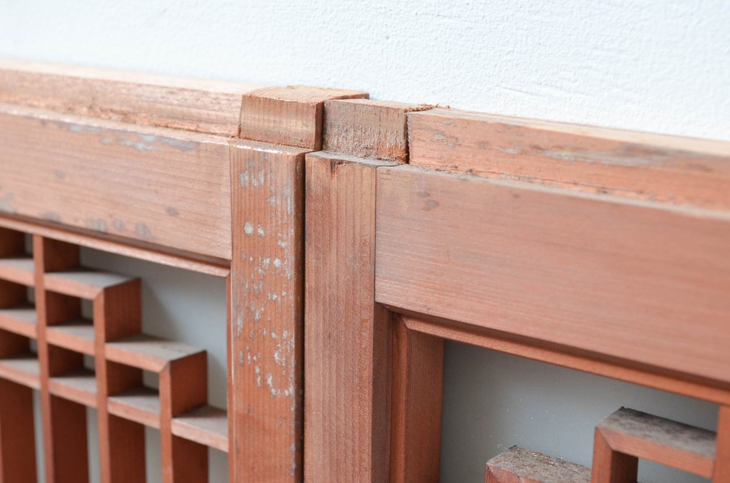 アンティーク建具　片面ガラス　上質な和空間を演出してくれる書院戸(窓)4枚セット(ガラス戸、引き戸、窓、組子)(R-080581)