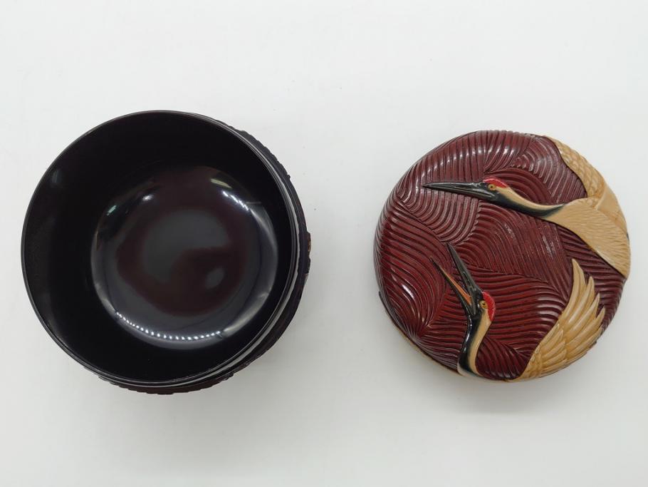 漆芸作家 篠原如雪 波丹頂鶴平棗(共箱付き、茶器、茶道具、漆