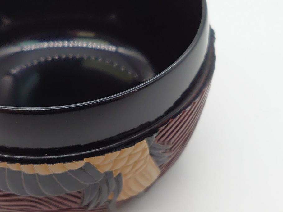 漆芸作家 篠原如雪 波丹頂鶴平棗(共箱付き、茶器、茶道具、漆