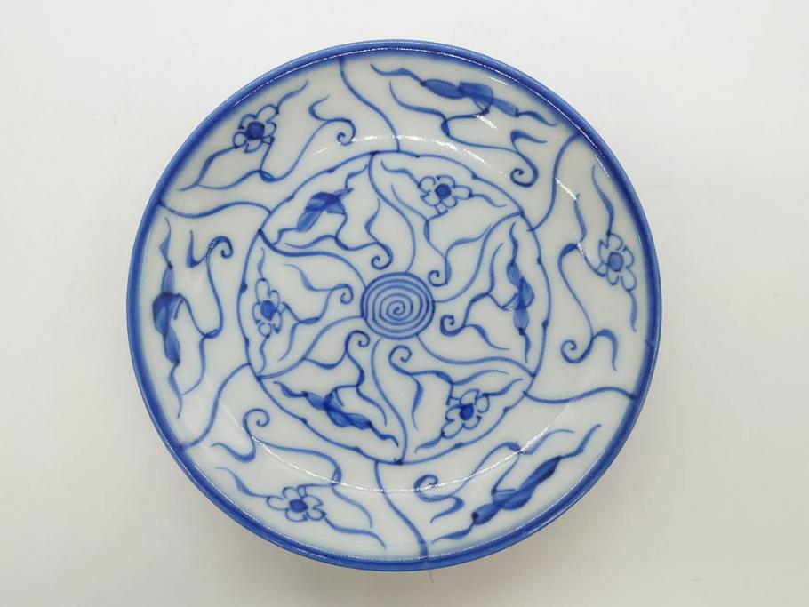 江戸～明治期　古伊万里　染付　なずな文　約11cm　3.5寸　穏やかな雰囲気の小皿5枚セット(和皿、和食器、裏印、三寸五分)(R-082232)