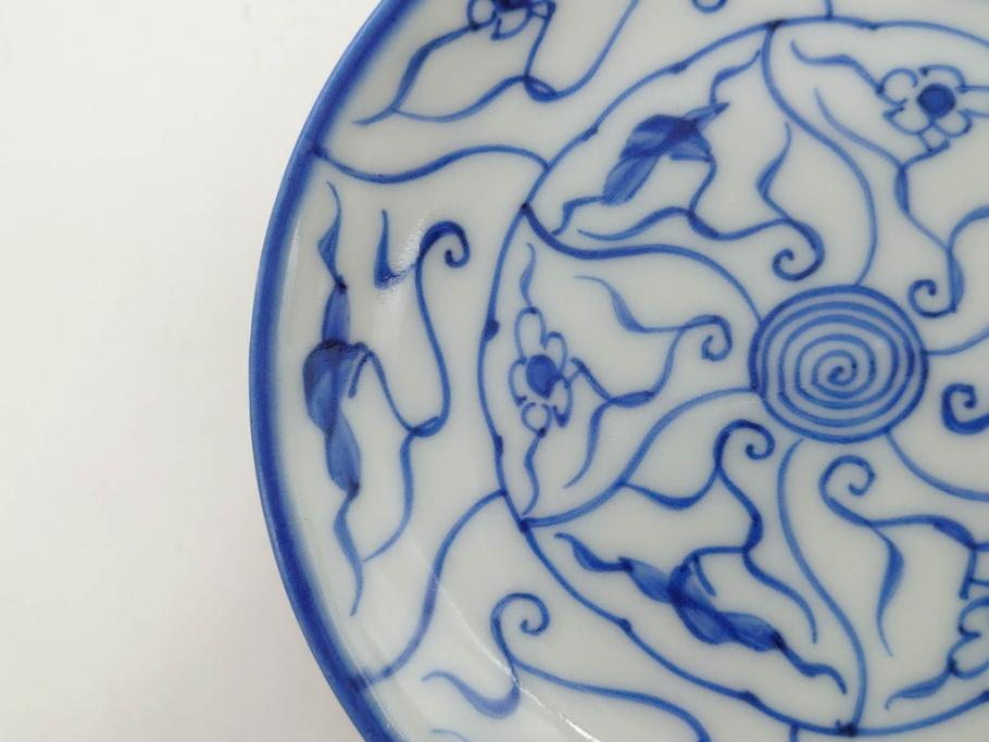 江戸～明治期　古伊万里　染付　なずな文　約11cm　3.5寸　穏やかな雰囲気の小皿5枚セット(和皿、和食器、裏印、三寸五分)(R-082232)