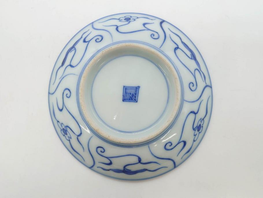 江戸～明治期　古伊万里　染付　なずな文　約11cm　3.5寸　穏やかな雰囲気の小皿5枚セット(和皿、和食器、裏印、三寸五分)(R-082232)